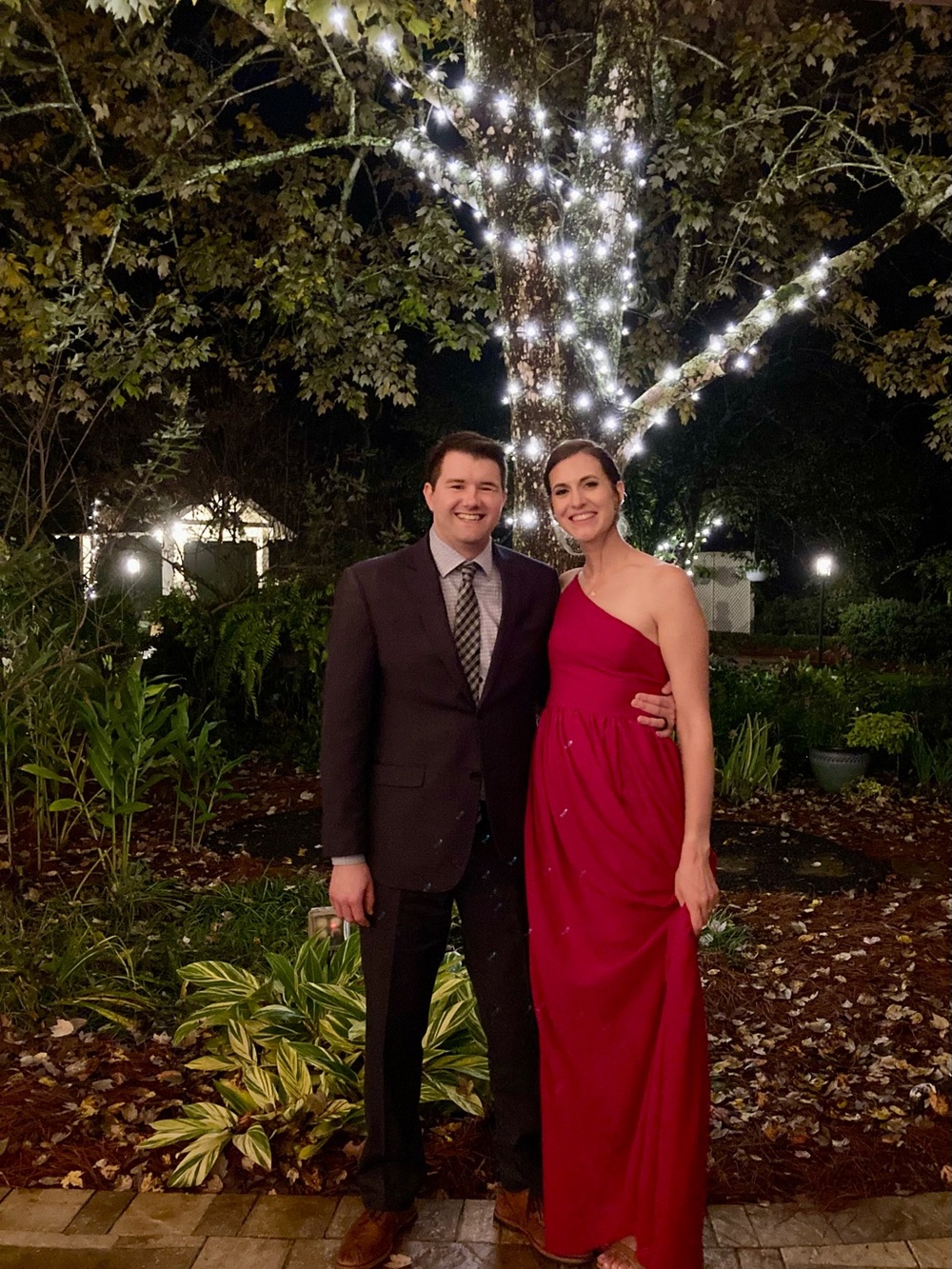 David's Bridal Asymmetrical One-Shoulder Red Evening Gown